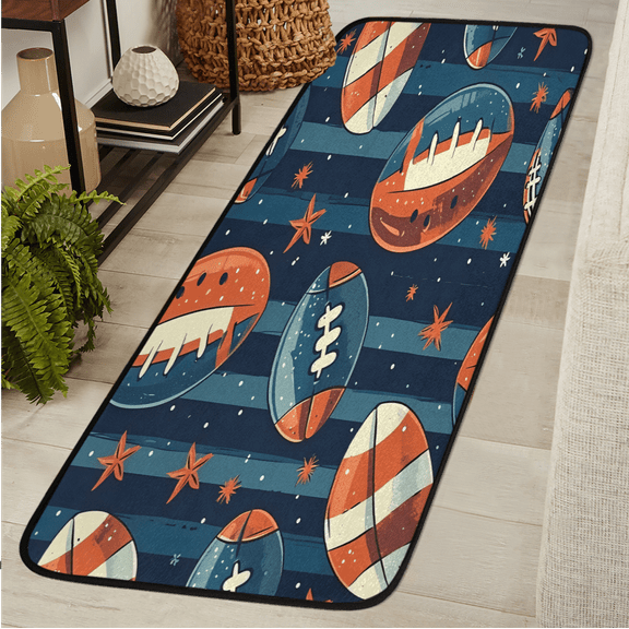 CURLYOOT American Football Runner Rug 2'x6' Washable Kitchen Runner Rug Indoor Non Slip Laundry Rugs Stars striped Floor Carpet for Hallway Kitchen Entryway Bedroom Living Room