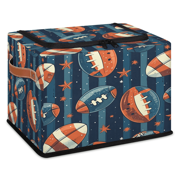 CURLYOOT American Football Storage Bin with Zipper Lid Foldable Storage Basket Box Stars striped Clothes Organizer Container for Closet, Shelf, Bedroom, Home Decor