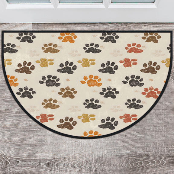 CURLYOOT Animal Footprint Half Round Door Mat, Indoor Outdoor Entrance Rug, Pet Animal Paws Semi Circular Area Rug, Non Slip Washable Absorbent Doormat, Laundry Room Rug 24'' x 36''
