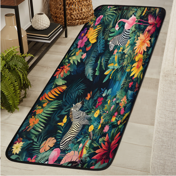 CURLYOOT Animal Forest Wildlife Zebras Flamingo Runner Rug 2'x6' Washable Kitchen Runner Rug Indoor Non Slip Laundry Rugs Floor Carpet for Hallway Kitchen Entryway Bedroom Living Room
