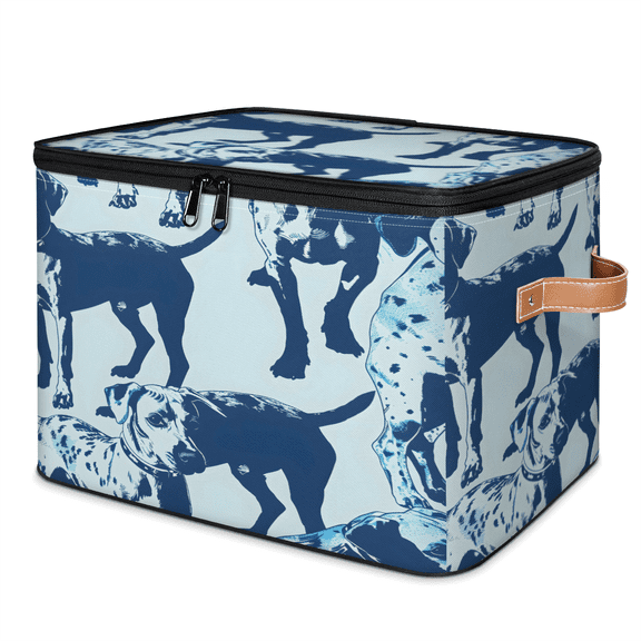CURLYOOT Animal Pet Cartoon Dog Fabric Storage Bins with Lids, Foldable Storage Boxes Washable Storage Cube, Closet Bedroom Home Organizer Containers with PU Leather Handles
