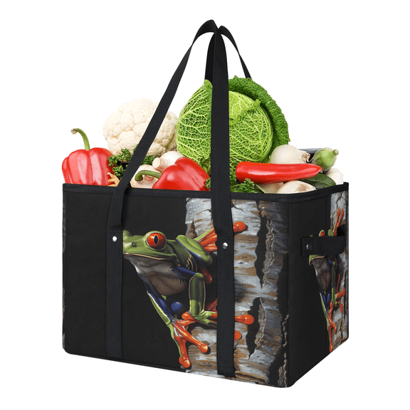 CURLYOOT Animal Red Eyed Frog Reusable Grocery Bag, Large Foldable Grocery Totes Shopping Bag for Groceries, Shopping Bags with Handles for Kitchen Trunk Picnic