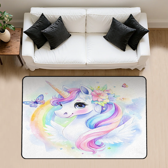 CURLYOOT Animal Unicorn Fancy Cartoon Area Rug 3x5 Ft Rugs for Entryway Entrance Kitchen, Washable Non Slip Indoor Floor Carpet for Bedroom Living Room
