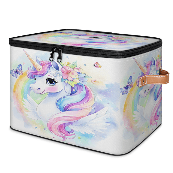 CURLYOOT Animal Unicorn Fancy Cartoon Storage Bins with Lid, Decorative Fabric Storage Boxes, Foldable Closet Shelf Organizer Baskets for Bedroom, Living Room, Home