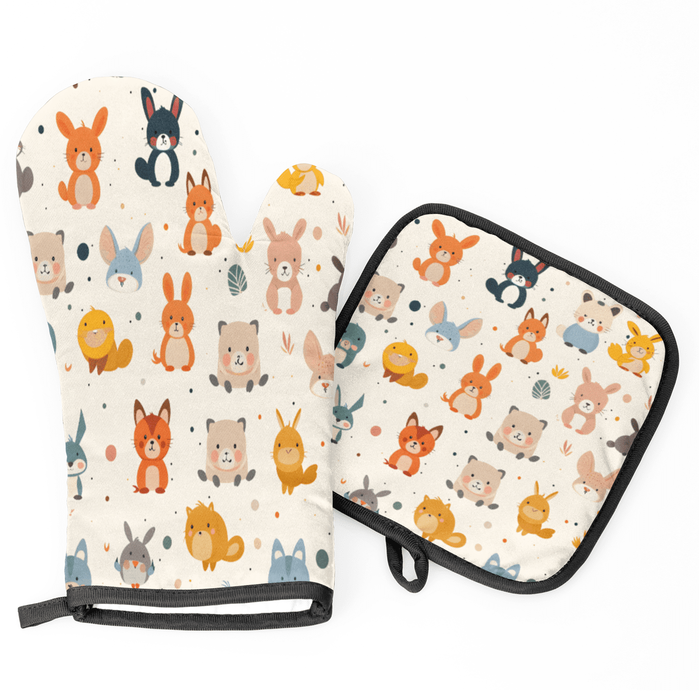 CURLYOOT Animals Oven Mitts and Pot Holders Sets of 2, Non-Slip Washable Cute Forest Animals Hot Pads and Oven Gloves for Kitchen Cooking Baking