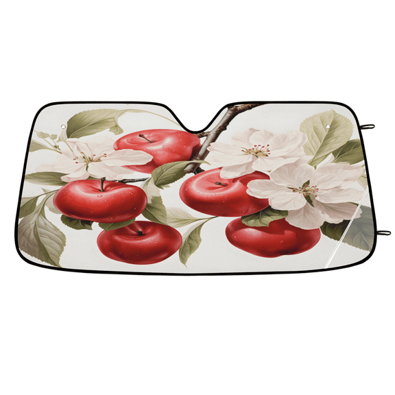 CURLYOOT Apples Red Fruit Car Windshield Sun Shade, Foldable Front Window Sunshade Blocks UV Rays, Window Shades for Car SUV Truck, 55 x 27.5 Inch