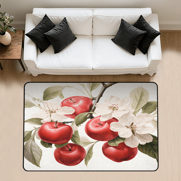 CURLYOOT Apples Red Fruit Rug for Living Room Bedroom, 4x6 Ft Washable Area Rug, Non Slip Rugs for Entryway, Large Carpet for Indoor Dining Room