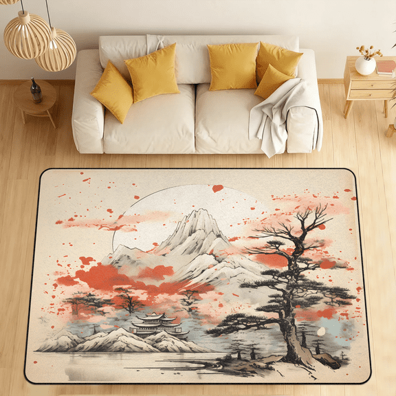 CURLYOOT Asian Japanese Chinese Style Area Rugs 5'x7' Washable Rug Large Living Room Rug Non Slip Indoor Floor Carpet for Dining Room Bedroom Home