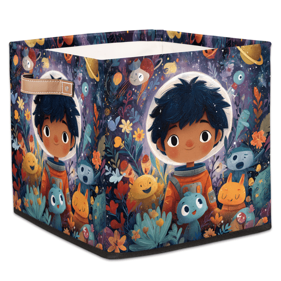 CURLYOOT Astronaut Alien Planet Galaxy Cube Storage Bin, 13 x 13 x 13 Storage Cube Bins for Organizing, Fabric Foldable Baskets with Handles for Closet, Shelves, Clothes