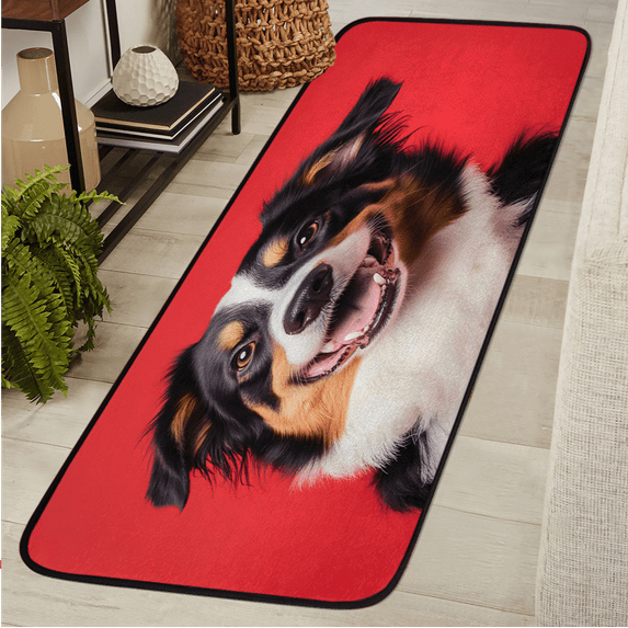 CURLYOOT Australian Shepherd Dog Puppy Pet Animal Runner Rug 2'x6' Washable Kitchen Runner Rug Indoor Non Slip Laundry Rugs Floor Carpet for Hallway Kitchen Entryway Bedroom Living Room