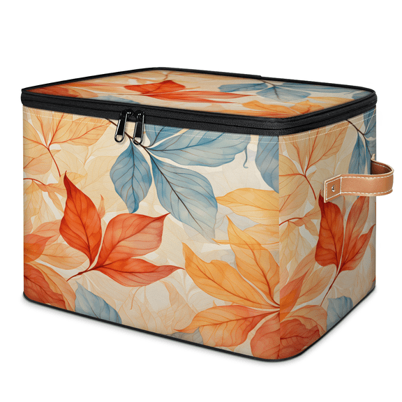 CURLYOOT Autumn Fall Leaves Storage Bin with Zipper Lid, Fabric Decorative Lidded Storage Baskets Boxes, Foldable Organizer Container Basket for Bedroom Closet Shelf