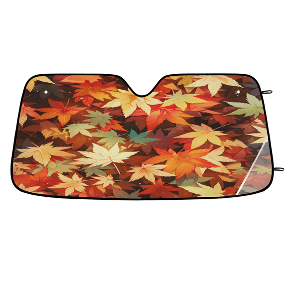 CURLYOOT Autumn Fall Maple Leaves Car Windshield Sun Shade, Foldable Front Window Sunshade Blocks UV Rays, Window Shades for Car SUV Truck, 55 x 27.5 Inch