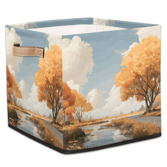 CURLYOOT Autumn Lake Tree Cube Storage Bin, 13 x 13 x 13 Storage Cube Bins for Organizing, Fabric Foldable Closet Baskets with Handles for Closet, Shelves, Clothes