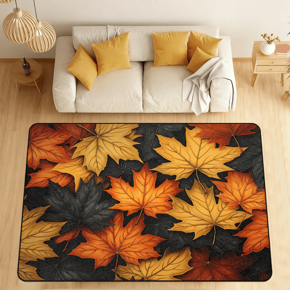 CURLYOOT Autumn Leaf Maple Leaves Fall Area Rugs 5'x7' Washable Rug Large Living Room Rug Non Slip Indoor Floor Carpet for Dining Room Bedroom Home