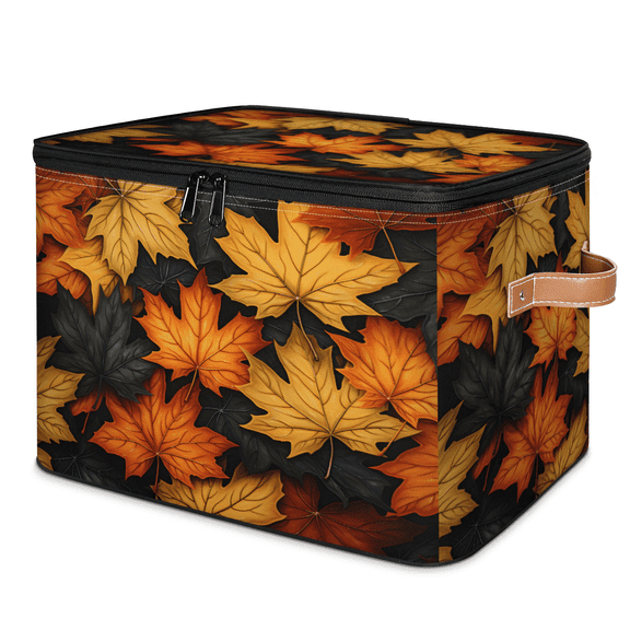 CURLYOOT Autumn Leaf Maple Leaves Fall Storage Bin with Zipper Lid, Fabric Decorative Lidded Storage Baskets Boxes, Foldable Organizer Container Basket for Bedroom Closet Shelf