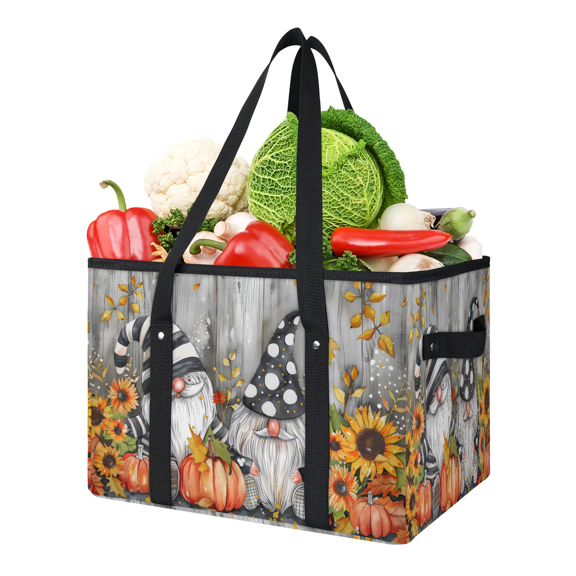CURLYOOT Autumn Pumpkin Black and White Gnome Reusable Grocery Bag, Large Foldable Grocery Totes Shopping Bag for Groceries, Shopping Bags with Handles for Kitchen Trunk Picnic