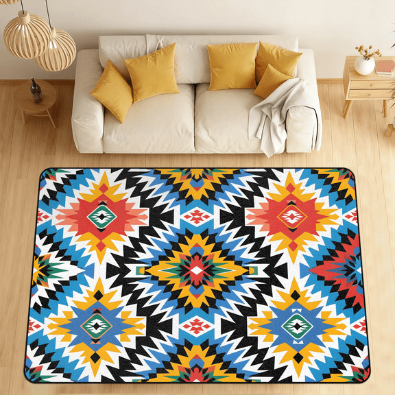 CURLYOOT Aztec Area Rugs 5'x7' Washable Rug Large Living Room Rug Non Slip Southwestern Native Indoor Floor Carpet for Dining Room Bedroom Home