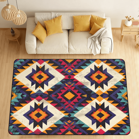 CURLYOOT Aztec Area Rugs for Living Room Bedroom, 4' 10" x 6' 8" Washable Rug, Western Boho Floor Carpet with Non Slip Backing for Dining Room Indoor