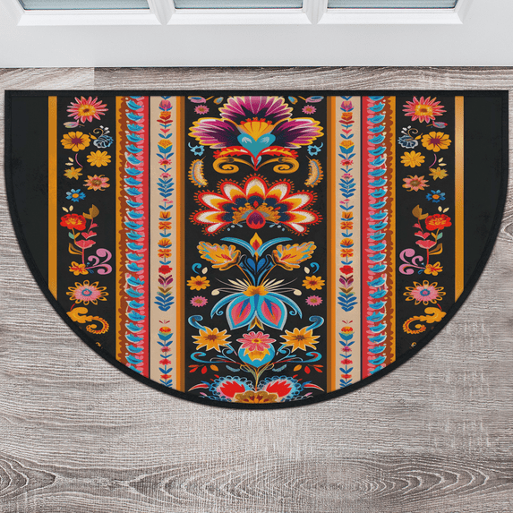 CURLYOOT Half Round Door Mat 24'' x 36'', Indoor Outdoor Entrance Rug, Semi Circular Area Rug, Non Slip Washable Absorbent Doormat, Southwestern Aztec Boho Laundry Room Rug