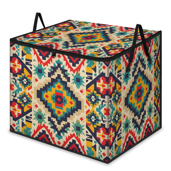 CURLYOOT Aztec Clothes Storage Bag, Large Blanket Storage Container with Handle Zippers, Farmhouse Geometric Foldable Closet Organizer for Blanket, Comforter, Pillow, Bedding