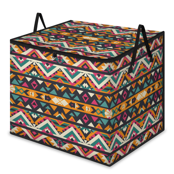 CURLYOOT Aztec Clothes Storage Bag, Large Blanket Storage Container with Handle Zippers, Southwestern Native Boho Foldable Closet Organizer for Blanket, Comforter, Pillow, Bedding