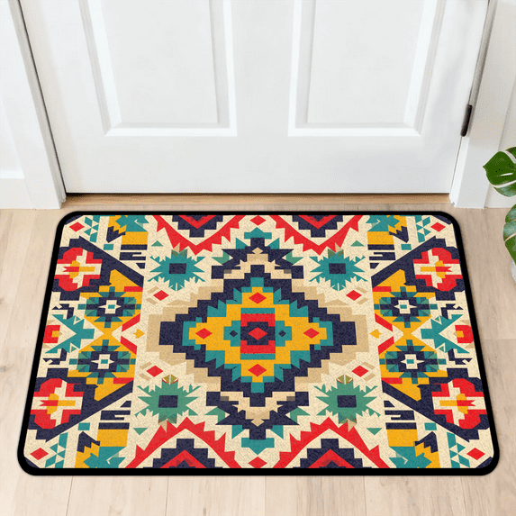 CURLYOOT Aztec Front Door Mat, Washable Non-Slip Farmhouse Geometric Door Mat, Indoor Outdoor Floor Mats Absorbent Welcome Doormat for Entrance 20" x 30"