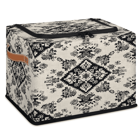 CURLYOOT Aztec Geometric Ethnic Storage Bin with Zipper Lid, Foldable Clothes Organizer Lidded Storage Baskets, Rectangular Box Closet Shelf Organizer for Living Room Bedroom Home