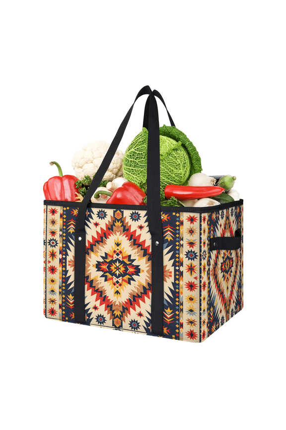Aztec Geometric Reusable Grocery Bag, Large Foldable Grocery Totes Shopping Bag for Groceries, Shopping Bags with Handles for Kitchen Trunk Picnic