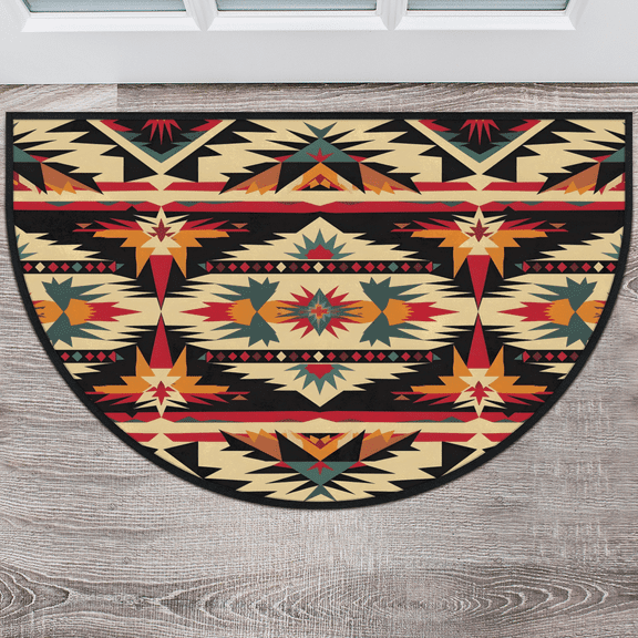 CURLYOOT Aztec Half Round Door Mat 24'' x 36'', Indoor Outdoor Entrance Rug, Semi Circular Area Rug, Non Slip Washable Absorbent Doormat, American Boho Western Laundry Room Rug