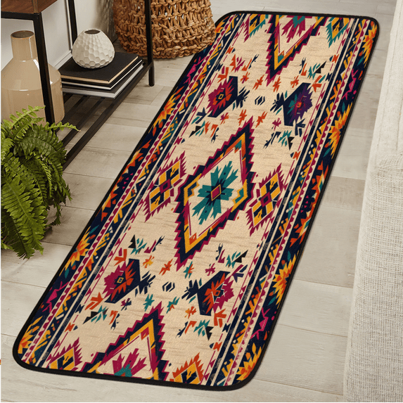 CURLYOOT Aztec Runner Rug 2'x6' Washable Kitchen Runner Rug Indoor Non Slip Laundry Rugs Ethnic Geometric Floor Carpet for Hallway Kitchen Entryway Bedroom Living Room