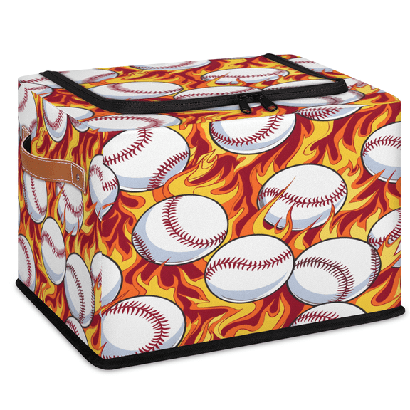 CURLYOOT Basebal Softball Balls Storage Bin With Zipper Lid, Foldable Clothes Organizer Lidded Storage Baskets, Rectangular Box Closet Shelf Organizer for Bedroom Living Room