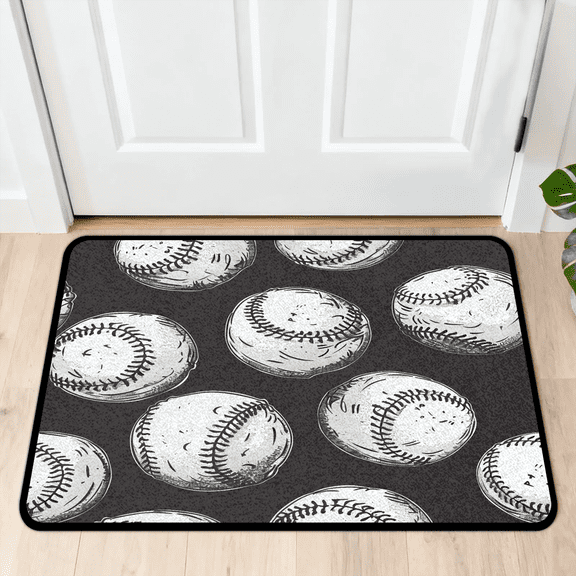 CURLYOOT Baseball Front Door Mat, Washable Non-Slip Door Mat, Indoor Outdoor Floor Mats Absorbent Welcome Doormat for Entrance 20" x 30"
