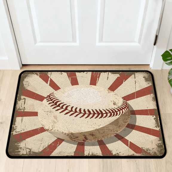 CURLYOOT Baseball Vintage Front Door Mat, Washable Non-Slip Door Mat, Indoor Outdoor Floor Mats Absorbent Welcome Doormat for Entrance 20" x 30"