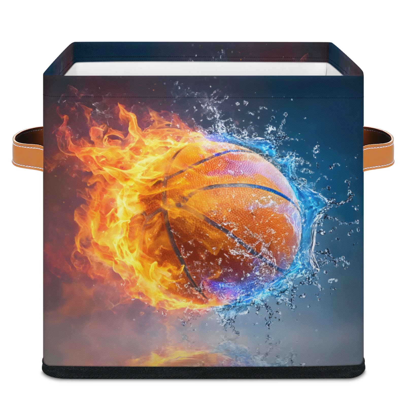 Fire Cube Storage CURLYOOT Basketball on Fire Cube Storage Bin, 11 Inch Storage Cube ...