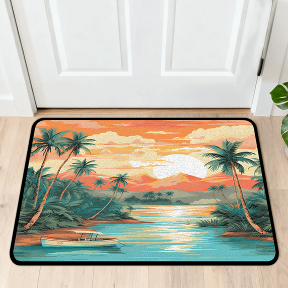 CURLYOOT Beach Ocean Tropical Hawaiian Coastal Front Door Mat, Washable Non-Slip Door Mat, Indoor Outdoor Floor Mats Absorbent Welcome Doormat for Entrance 20" x 30"