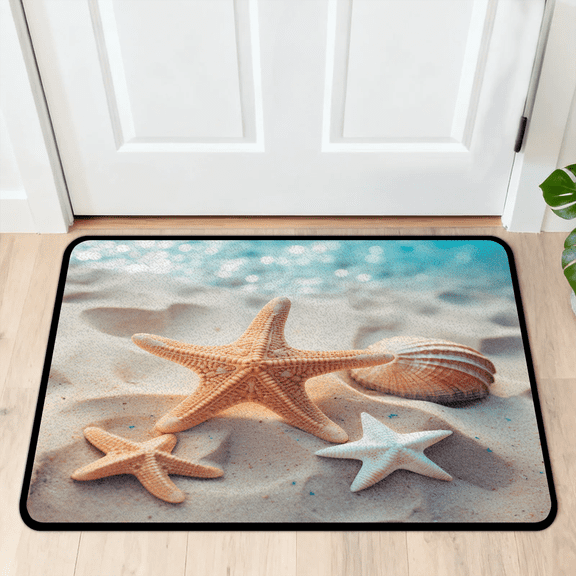 CURLYOOT Beach Starfish Seashell Indoor Doormat, Non-Slip Absorbent Door Mat 24" x 16", Coastal Entrance Floor Mat Washable Entry Doormats for Entryway Front Back Door