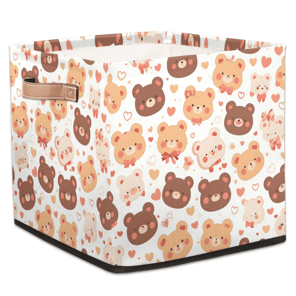 CURLYOOT Bear Brown Cube Storage Bin, 13 x 13 x 13 Storage Cube Bins for Organizing, Fabric Foldable Baskets with Handles for Closet, Shelves, Clothes