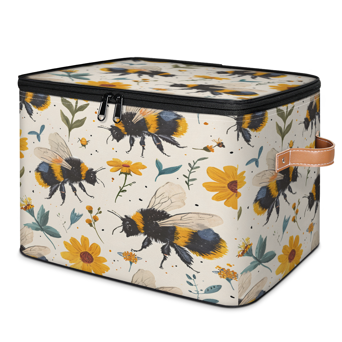 Spring Storage Containers Plastic CURLYOOT Bee Spring Storage Bin with Zipper Lid, Fabric Decorative ...