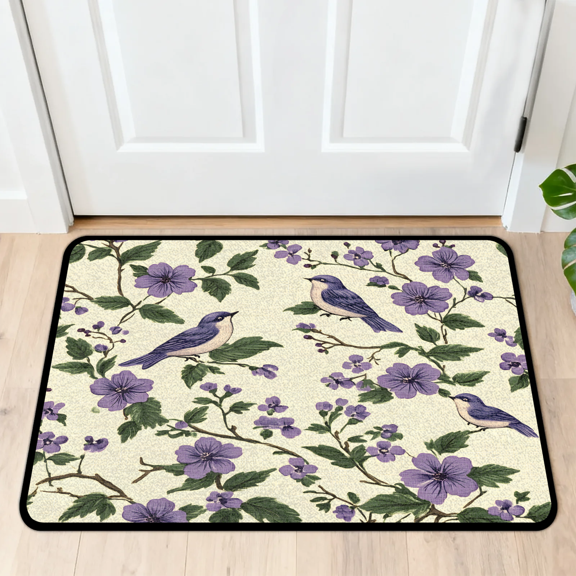 CURLYOOT Bird Front Door Mat, Washable Non-Slip Watercolor Blossom Flowers Door Mat, Indoor Outdoor Floor Mats Absorbent Welcome Doormat for Entrance 20" x 30"