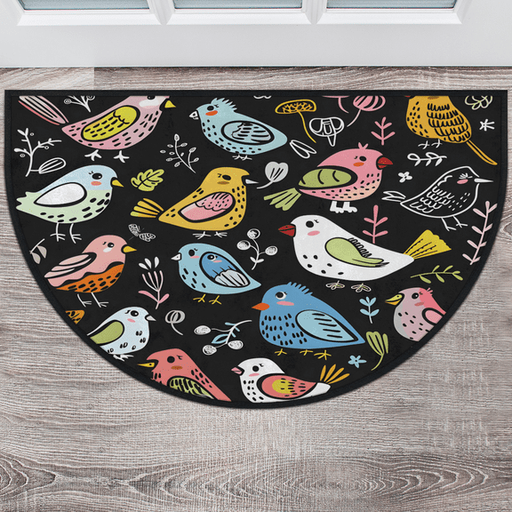 CURLYOOT Birds Half Round Door Mat, Indoor Outdoor Entrance Rug, Semi Circular Area Rug, Non Slip Washable Absorbent Doormat, Laundry Room Rug 24'' x 36''