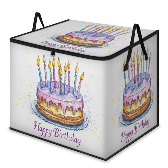CURLYOOT Birthdays Cakes Candles Celebration Theme Large Storage Bag, Clothes Storage Bin Foldable Closet Organizer with Handle, Fabric Storage Containers for Clothing, Blanket, Comforter, Bedding