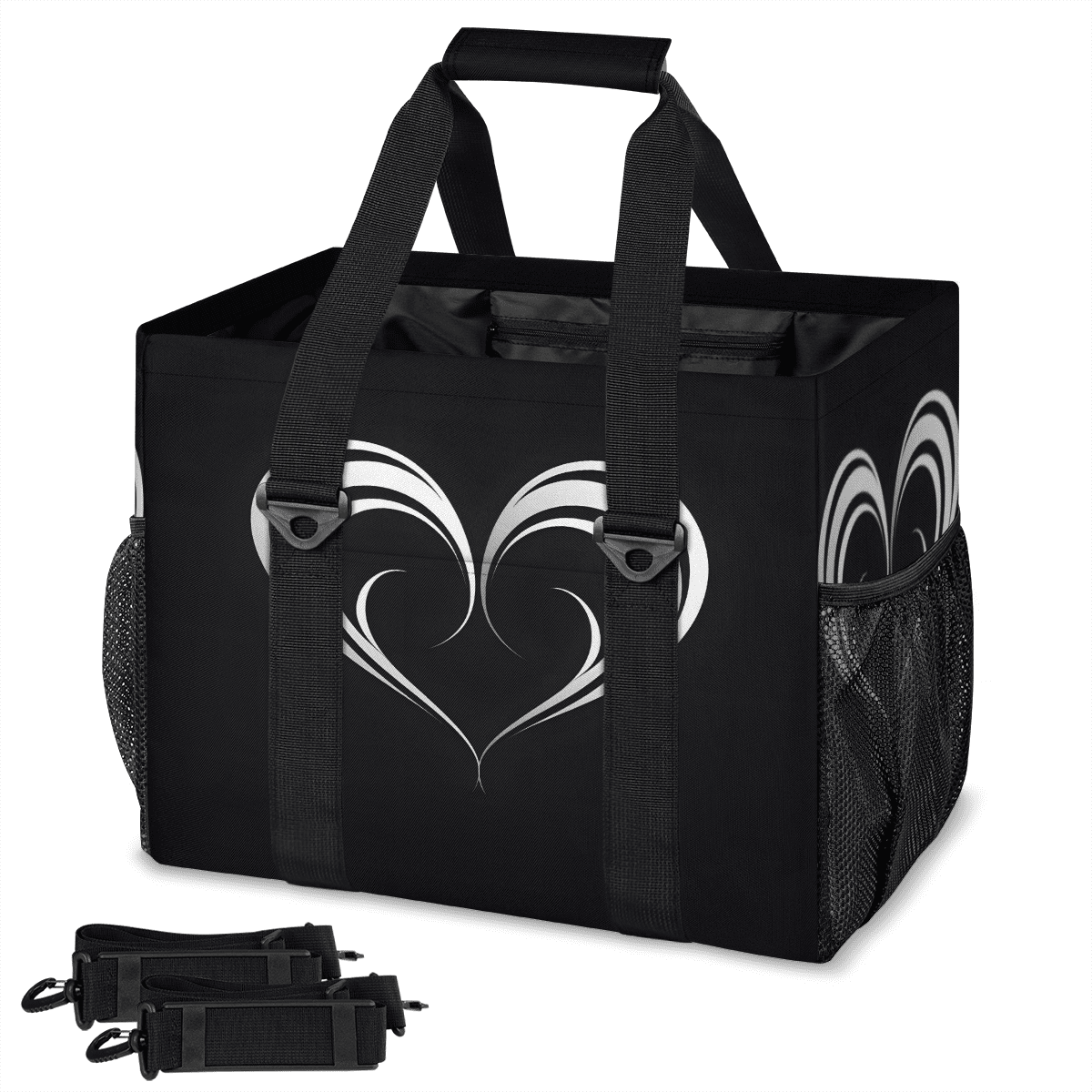CURLYOOT Black And White Heart Reusable Grocery Bag, Large Shopping ...