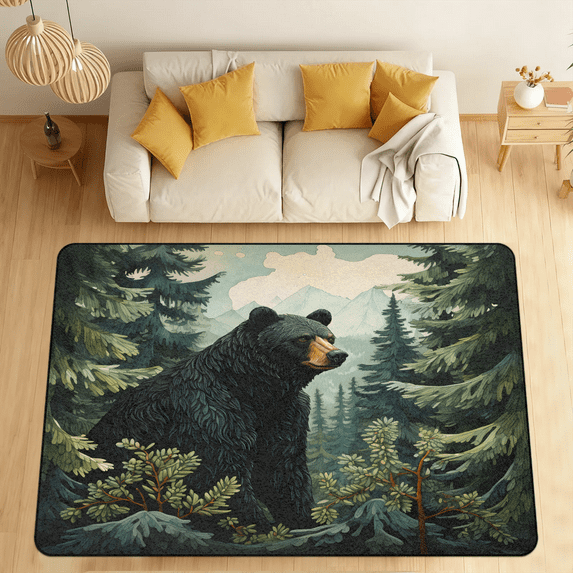 CURLYOOT Black Bear Forest Wild Animals Area Rugs 5'x7' Washable Rug Large Living Room Rug Non Slip Indoor Floor Carpet for Dining Room Bedroom Home