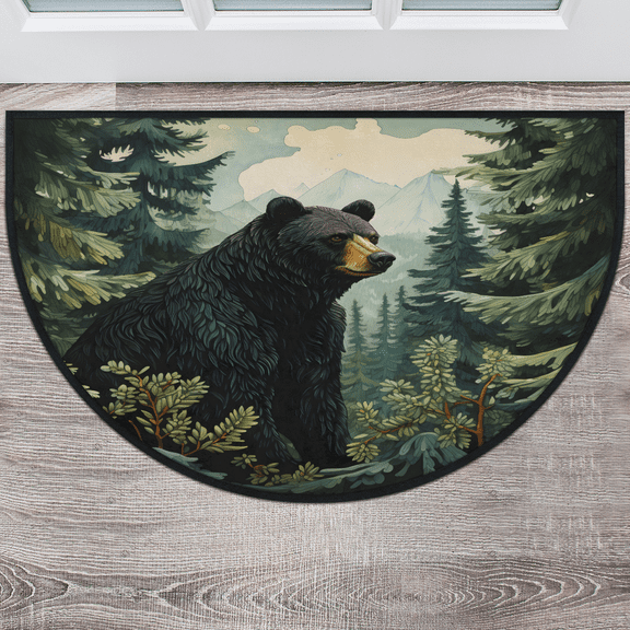 CURLYOOT Black Bear Forest Wild Animals Half Round Door Mat 40'' x 63'', Indoor Outdoor Entrance Rug, Semi Circular Area Rug, Non Slip Washable Absorbent Doormat, Laundry Room Rug