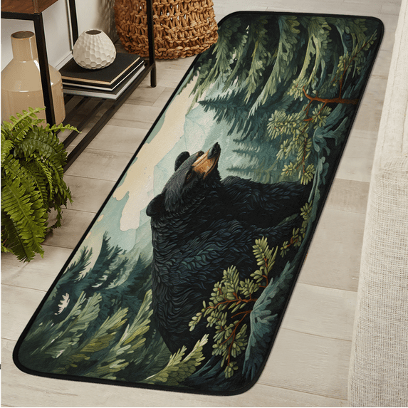 CURLYOOT Black Bear Forest Wild Animals Runner Rug 2'x6' Washable Kitchen Runner Rug Indoor Non Slip Laundry Rugs Floor Carpet for Hallway Kitchen Entryway Bedroom Living Room
