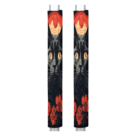 CURLYOOT Black Cat Red Flower Refrigerator Door Handle Covers Set of 2 Washable Fridge Handle Covers Cloth Protector