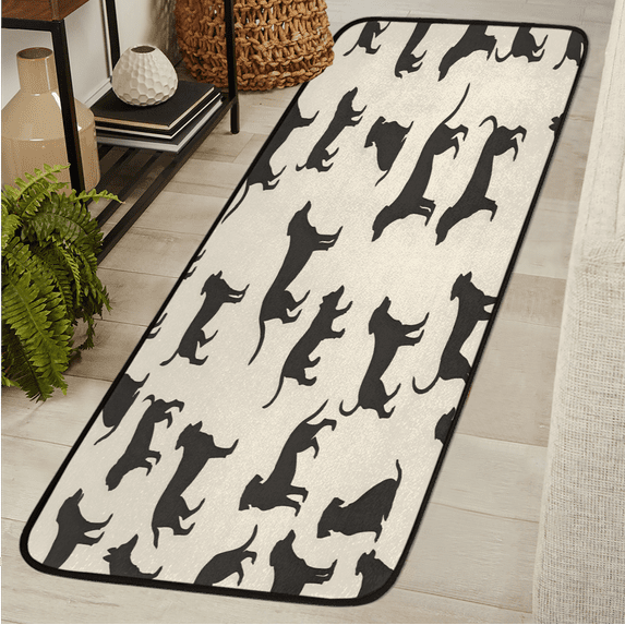 CURLYOOT Black Dog Runner Rug 2'x6' Washable Kitchen Runner Rug Indoor Non Slip Laundry Rugs Floor Carpet for Hallway Kitchen Entryway Bedroom Living Room