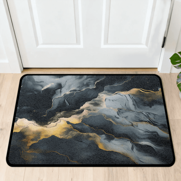 CURLYOOT Black Glod Marble Indoor Doormat, Non-Slip Absorbent Door Mat 24" x 16", Entrance Floor Mat Washable Entry Doormats for Entryway Front Back Door