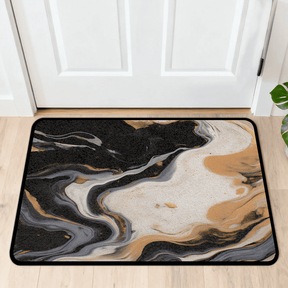 CURLYOOT Black Gold Marble Door Mat 24" x 36" Absorbent Front Doormat Entrance Mat Non-Slip Washable Welcome Mats Floor Mats for Entryway Indoor Outdoor