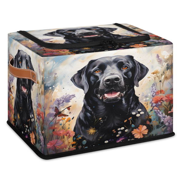 CURLYOOT Black Labrador Dog Storage Bin with Zipper Lid, Foldable Clothes Organizer Lidded Storage Baskets, Rectangular Box Closet Shelf Organizer for Living Room Bedroom Home